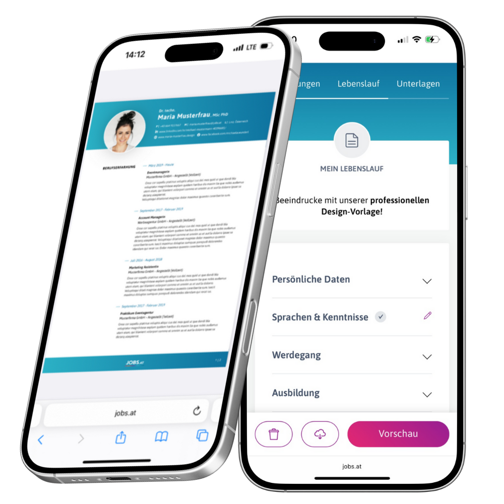  Darstellung eines Lebenslaufes auf zwei Mobiltelefonen