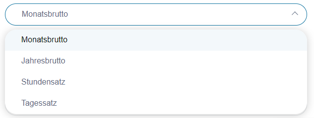 Auswahl Monat-, Jahres., Stunden. oder Tagessatz